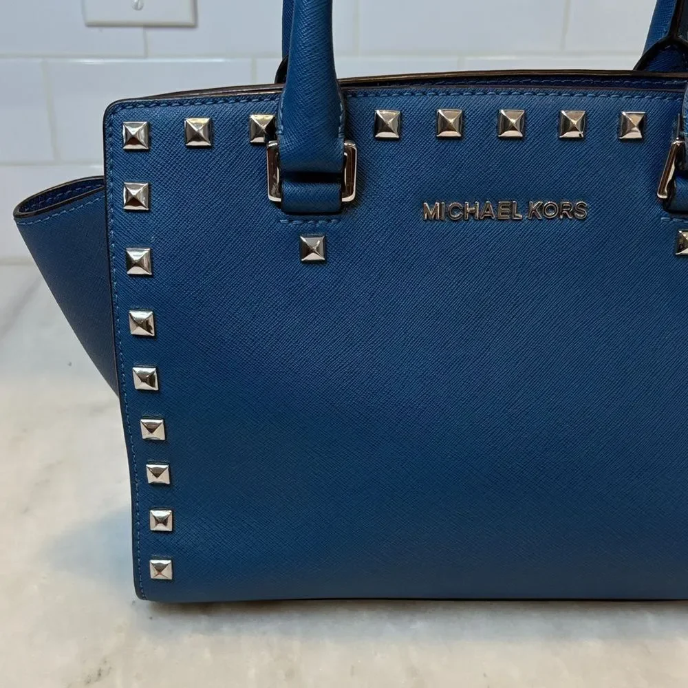 Michael Kors Bag Purse Handbag Leather Selma Studded Safiano Satchel Pocketbook